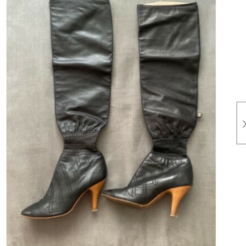Chanel Black Knee High Pull Up Leather Boots